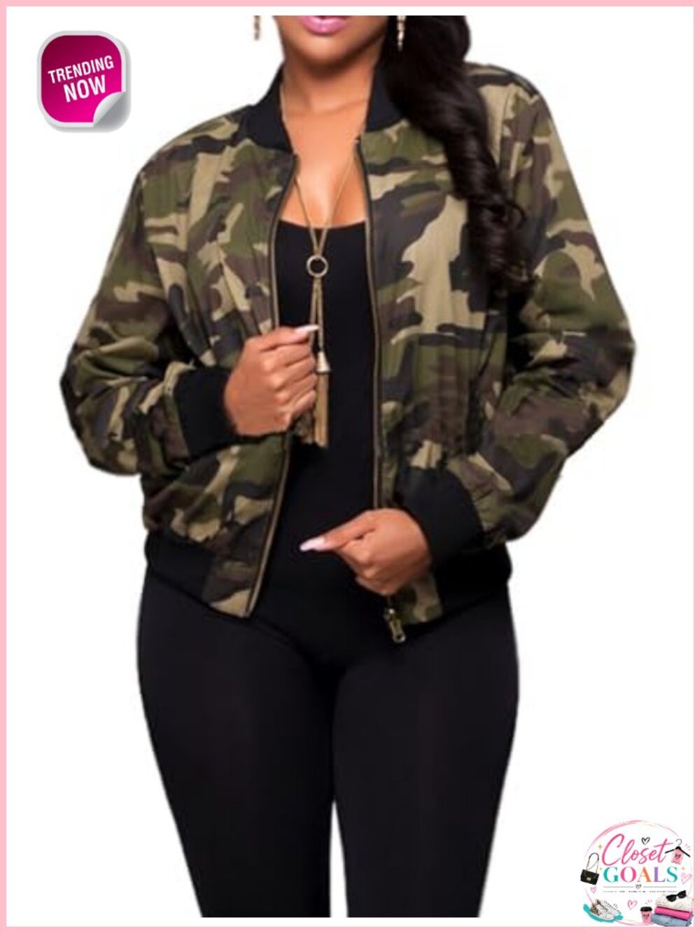 sexycherry Women's Camo Full Zip Up Lightweight Jacket Long Sleeve Casual Coat